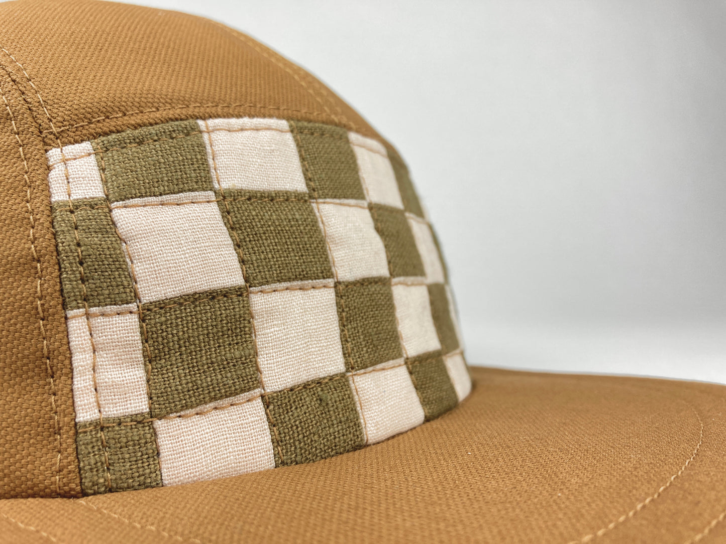 Quilted Camp Hat - Checkerboard Olive Blush