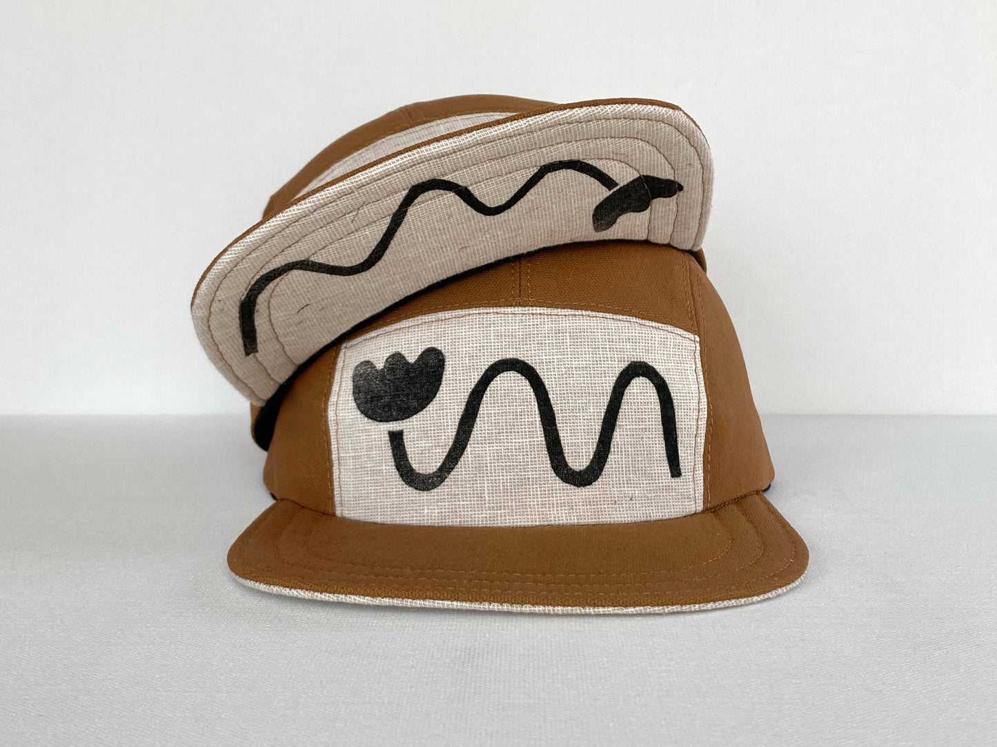 Hand Printed Camp Hat - Bendy Flower Coal