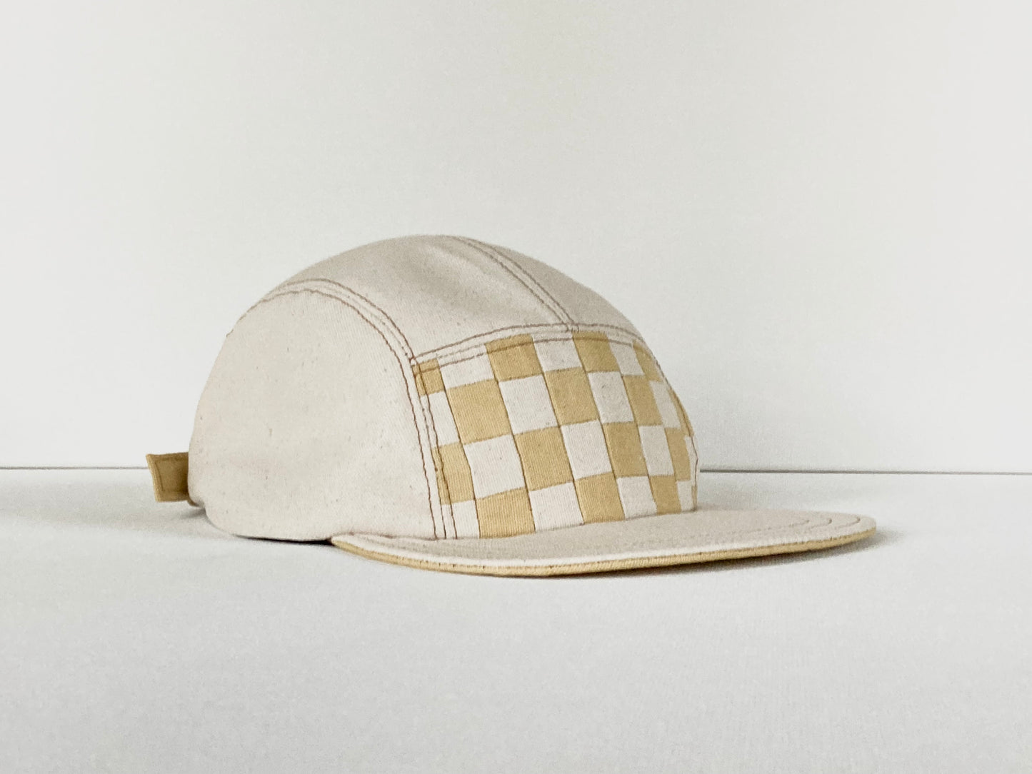 Naturally Dyed Camp Hat - Yellow Checkerboard