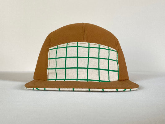 Kids’ Hand Printed Camp Hat - Grass Grid