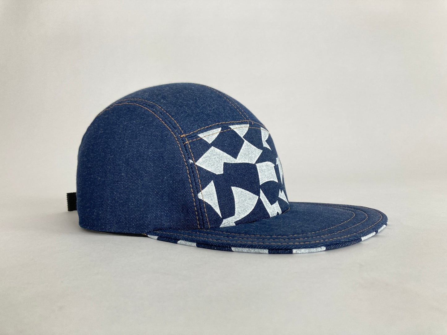 Hand Printed Camp Hat - Denim Loose Leaf