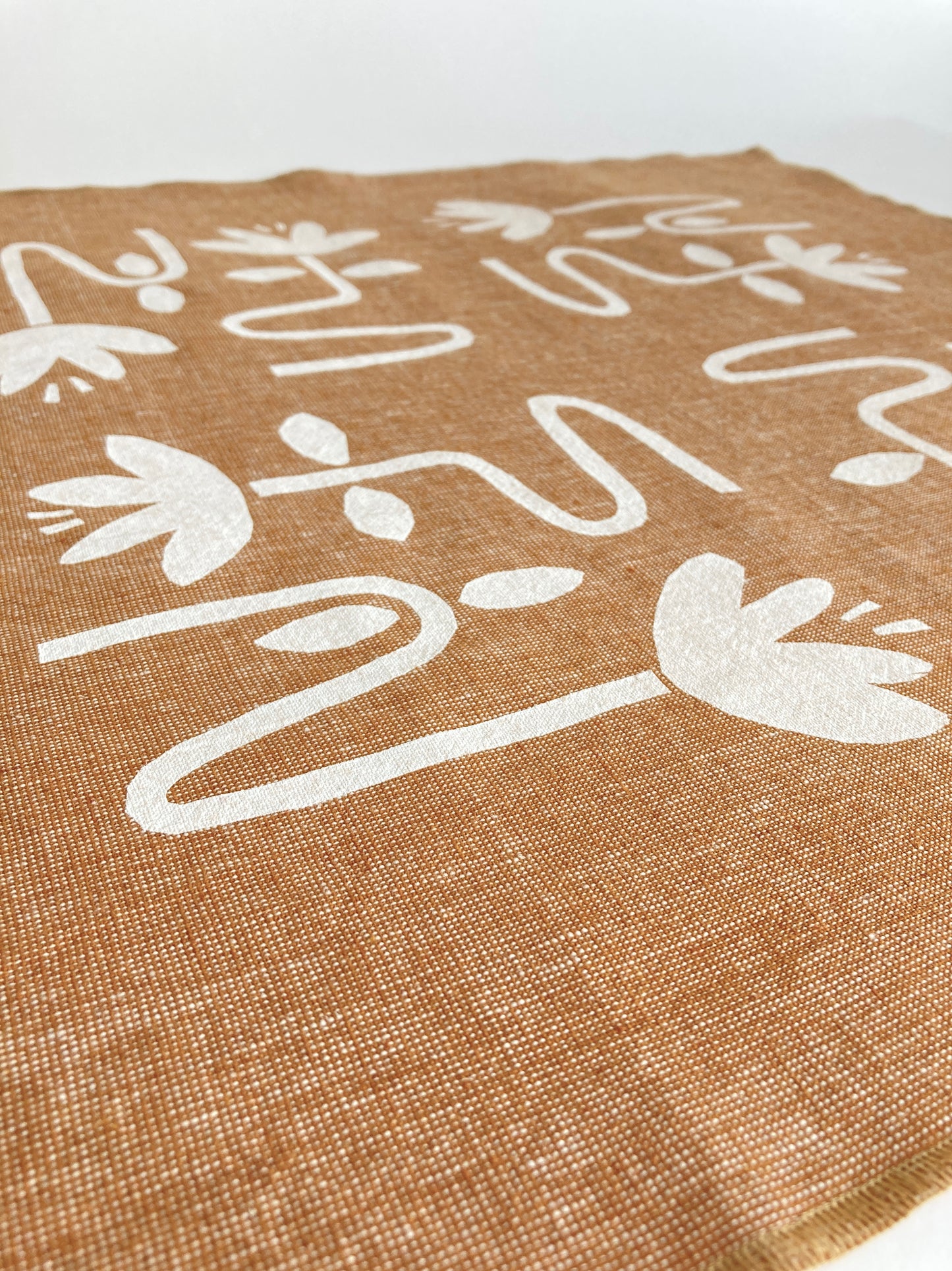 Hand Printed Bandana - Pecan Bendy Flowers