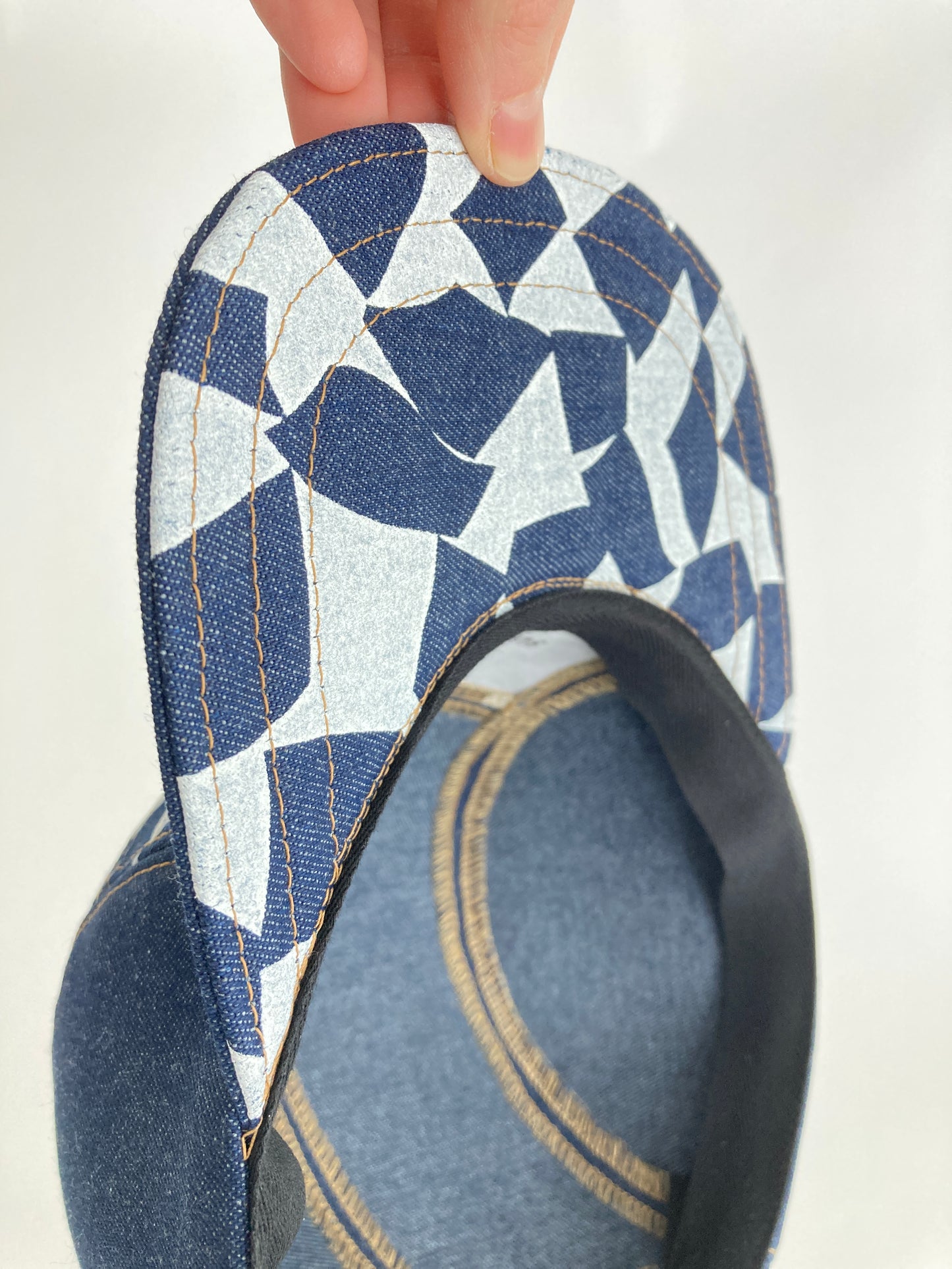 Hand Printed Camp Hat - Denim Loose Leaf