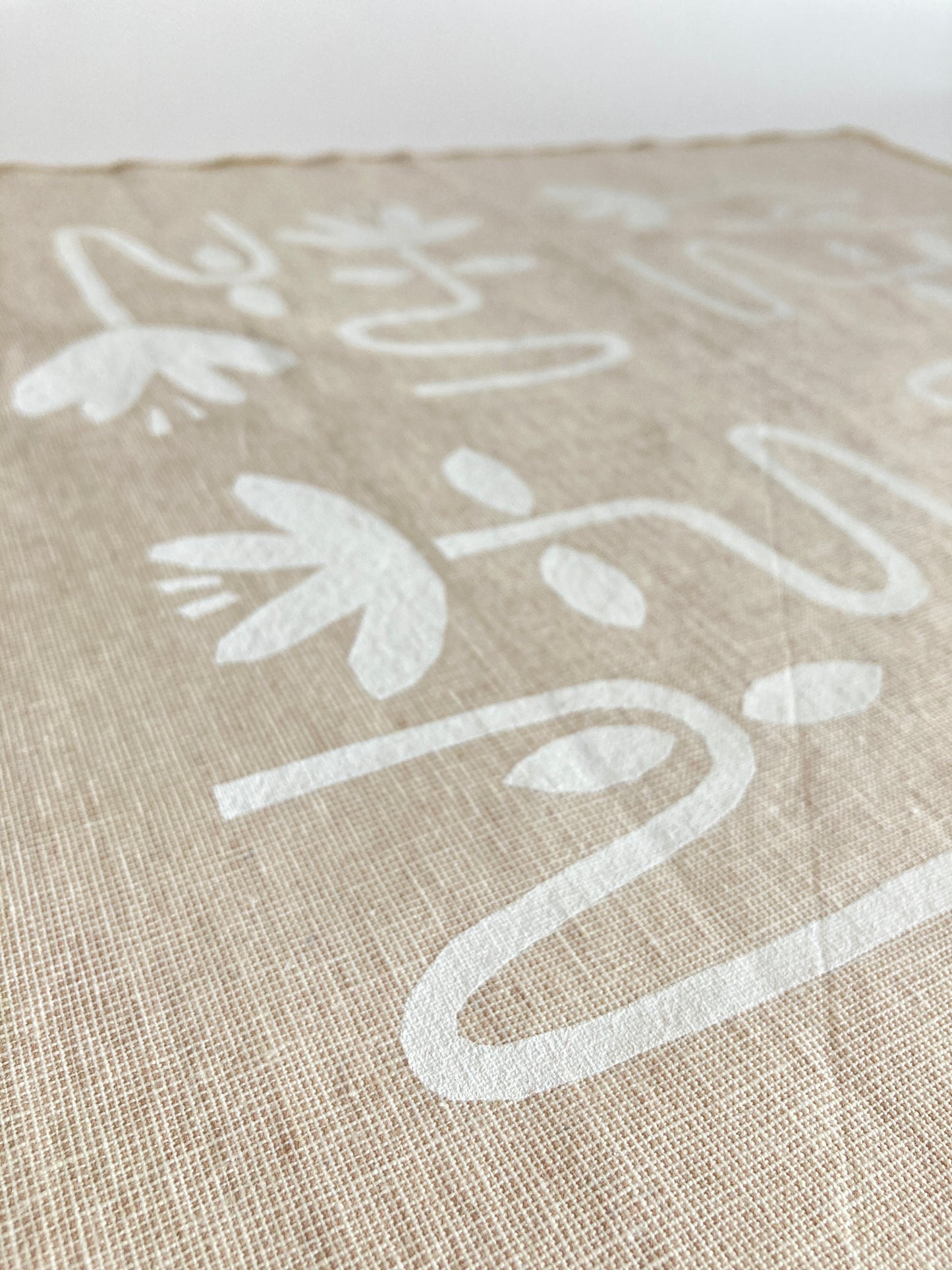 Hand Printed Bandana - Natural Bendy Flowers