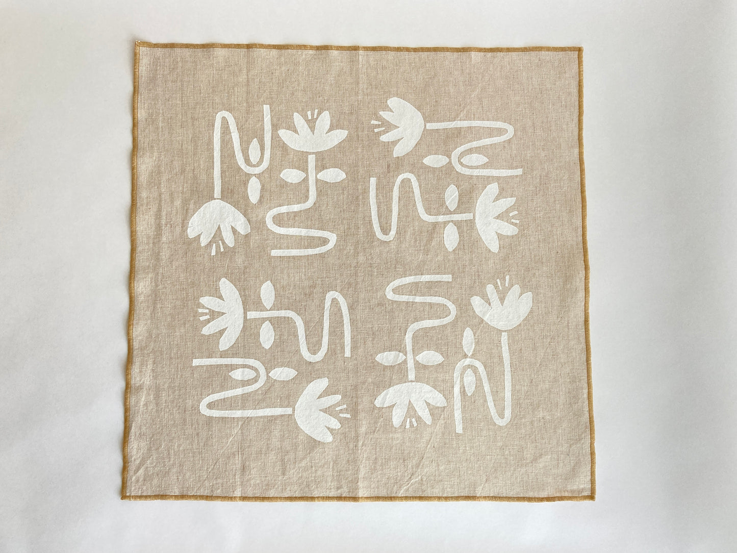 Hand Printed Bandana - Natural Bendy Flowers