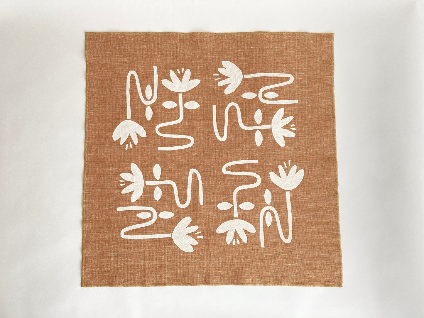 Hand Printed Bandana - Pecan Bendy Flowers