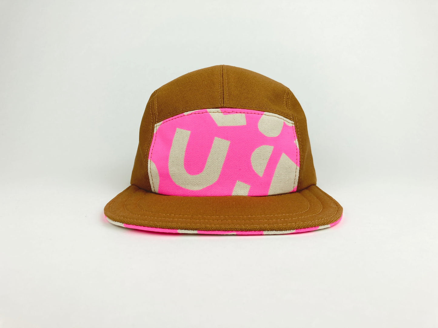 Hand Printed Camp Hat - Neon Pink Geo