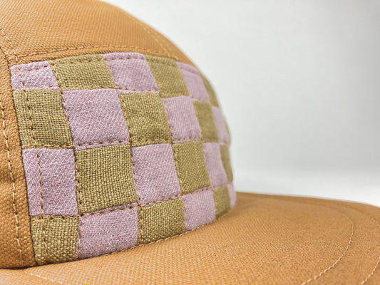 Quilted Camp Hat - Checkerboard Olive Mulberry