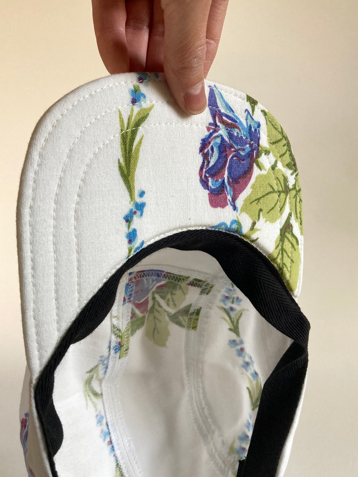 Vintage Tablecloth Hat - Blue Rose 1