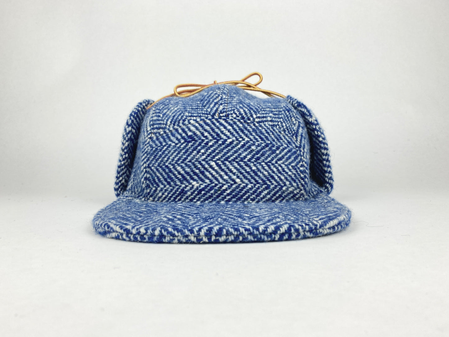 Wool Flap Cap -  Vintage Blue Herringbone