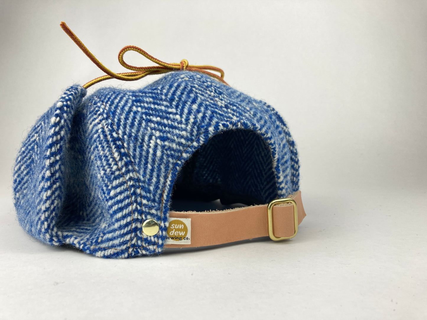 Wool Flap Cap -  Vintage Blue Herringbone
