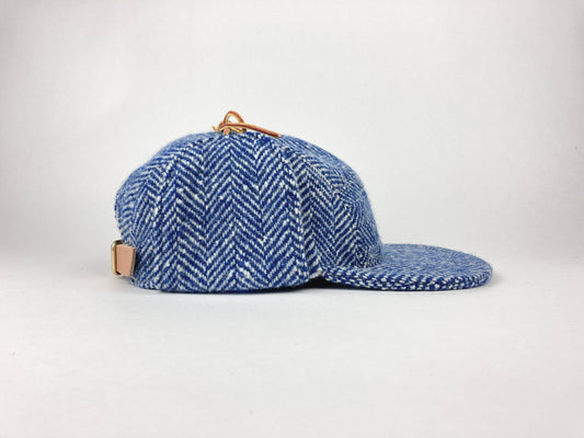 Wool Flap Cap -  Vintage Blue Herringbone