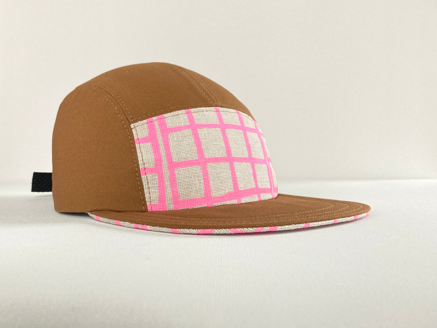 Hand Printed Camp Hat - Windowpane Neon Pink