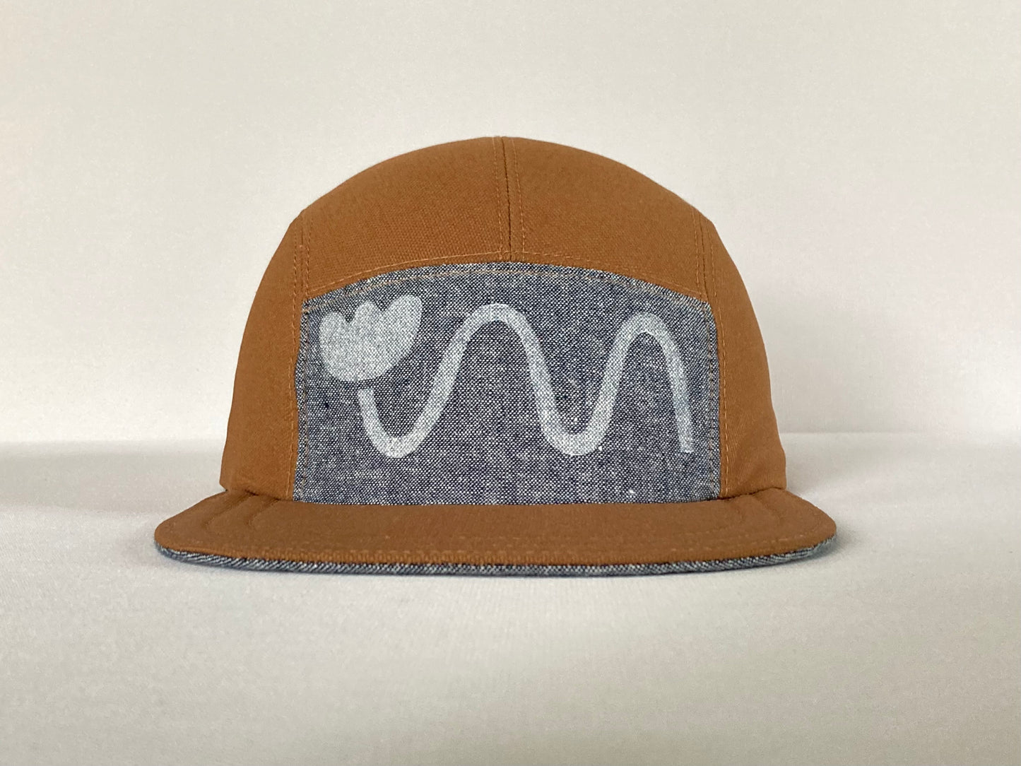 Hand Printed Camp Hat - Bendy Flower Indigo