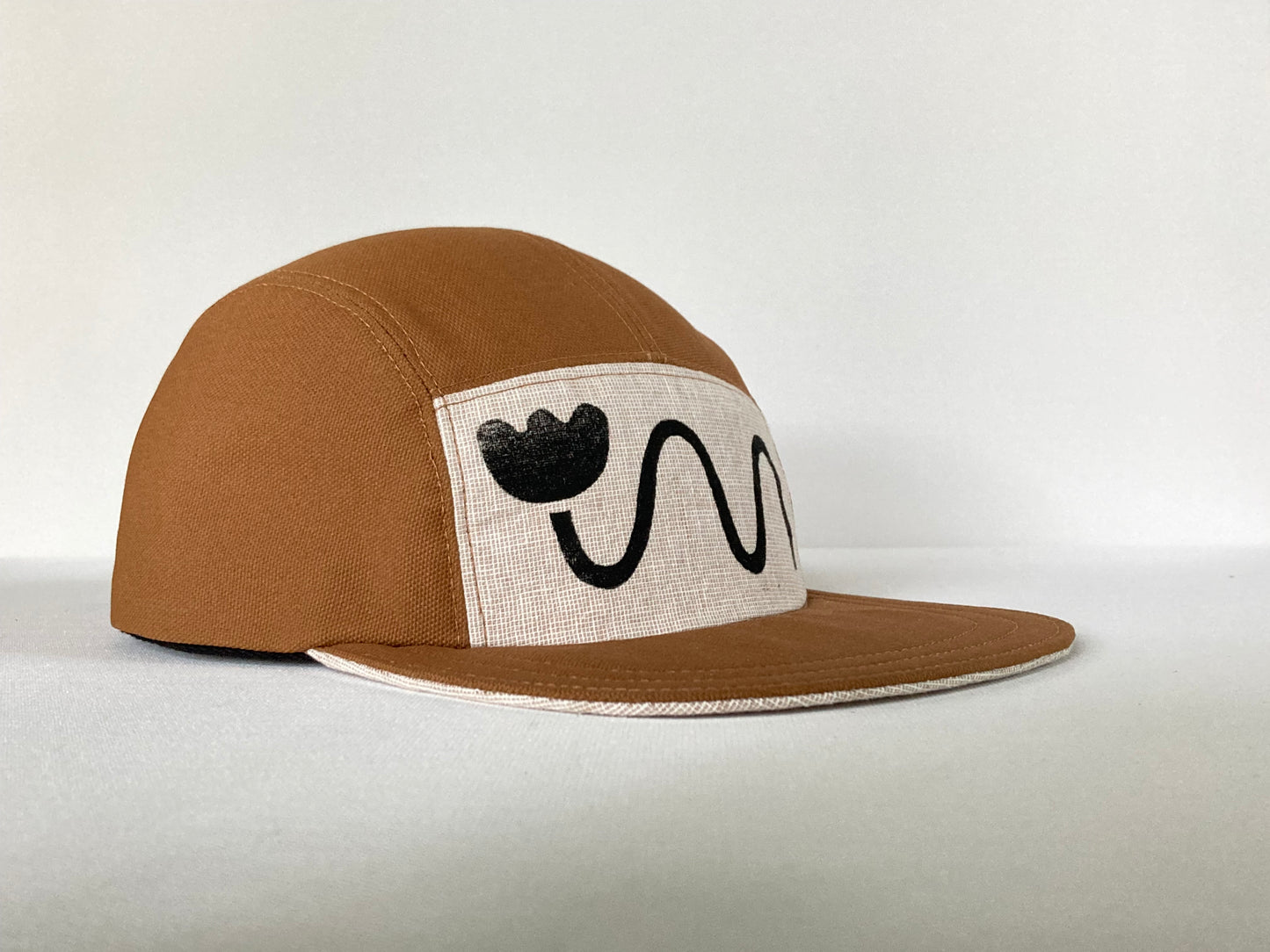 Hand Printed Camp Hat - Bendy Flower Coal