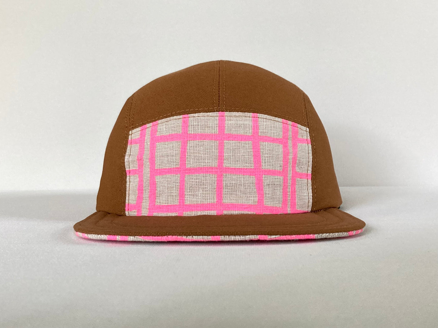 Hand Printed Camp Hat - Windowpane Neon Pink