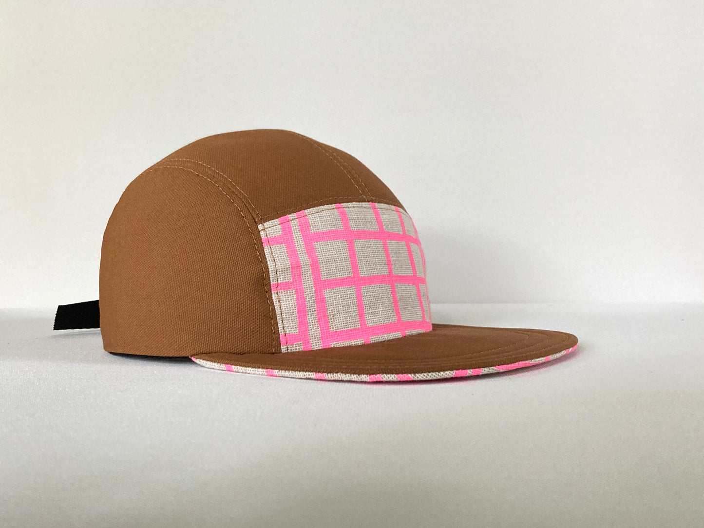 Hand Printed Camp Hat - Windowpane Neon Pink