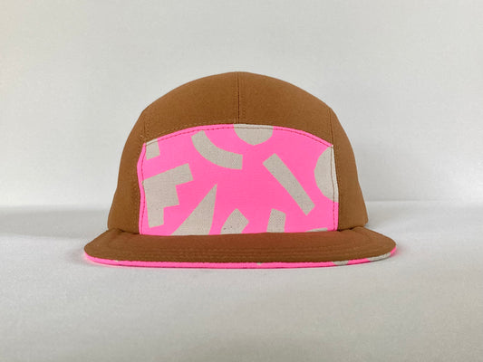 Hand Printed Camp Hat - Neon Pink Geo