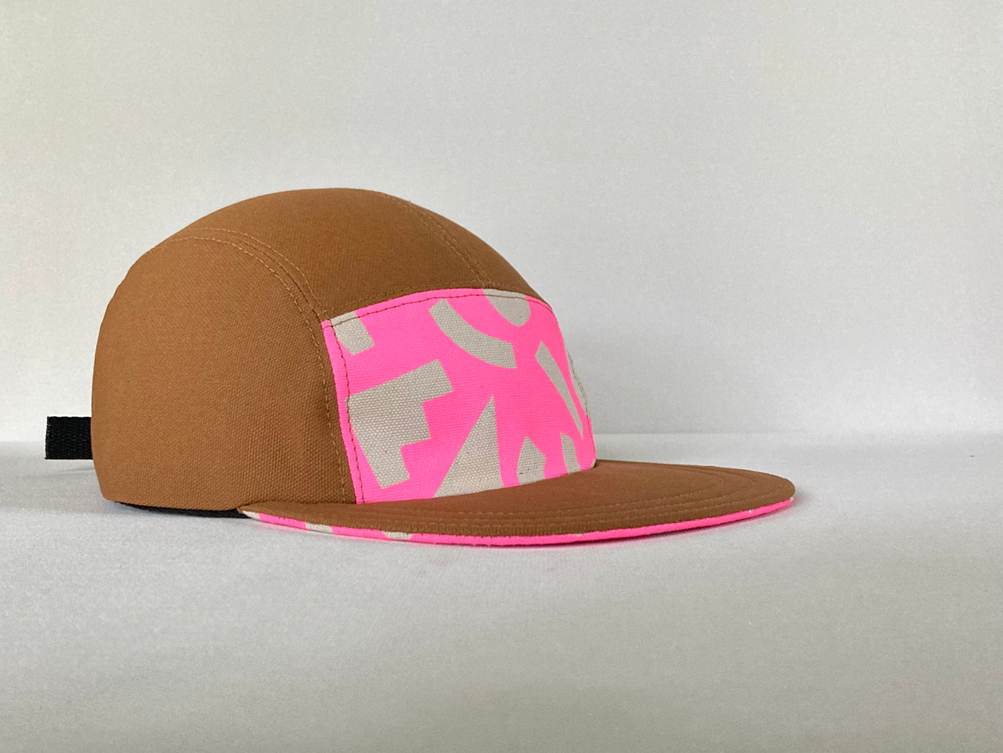 Hand Printed Camp Hat - Neon Pink Geo