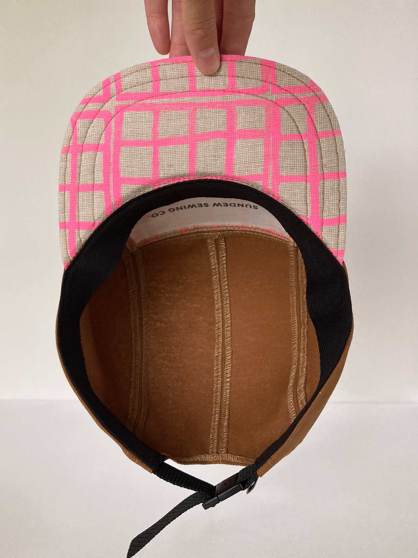 Hand Printed Camp Hat - Windowpane Neon Pink