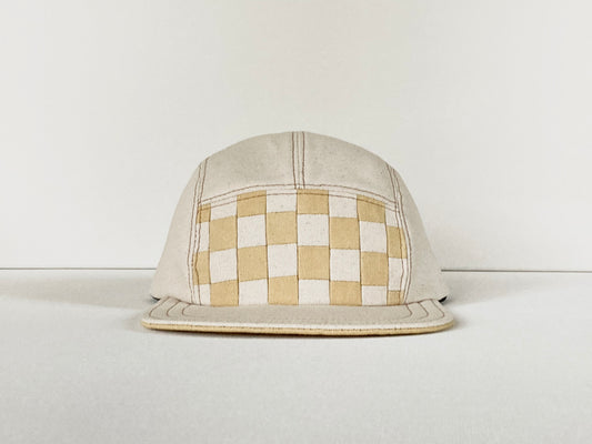 Naturally Dyed Camp Hat - Yellow Checkerboard
