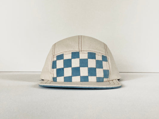 Naturally Dyed Camp Hat - Indigo Checkerboard