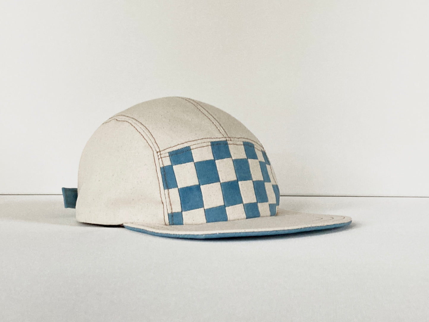 Naturally Dyed Camp Hat - Indigo Checkerboard