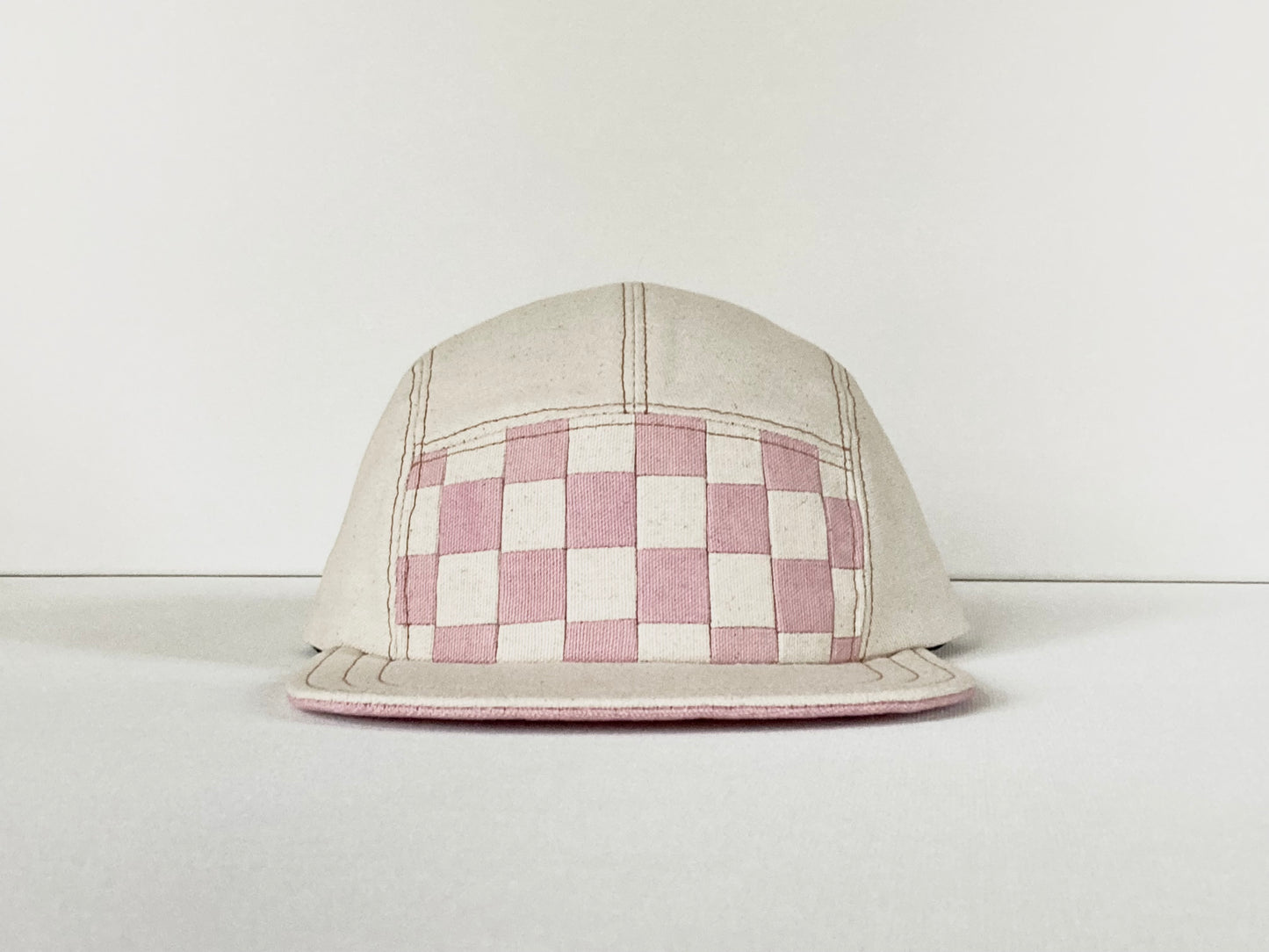 Naturally Dyed Camp Hat - Pink Checkerboard